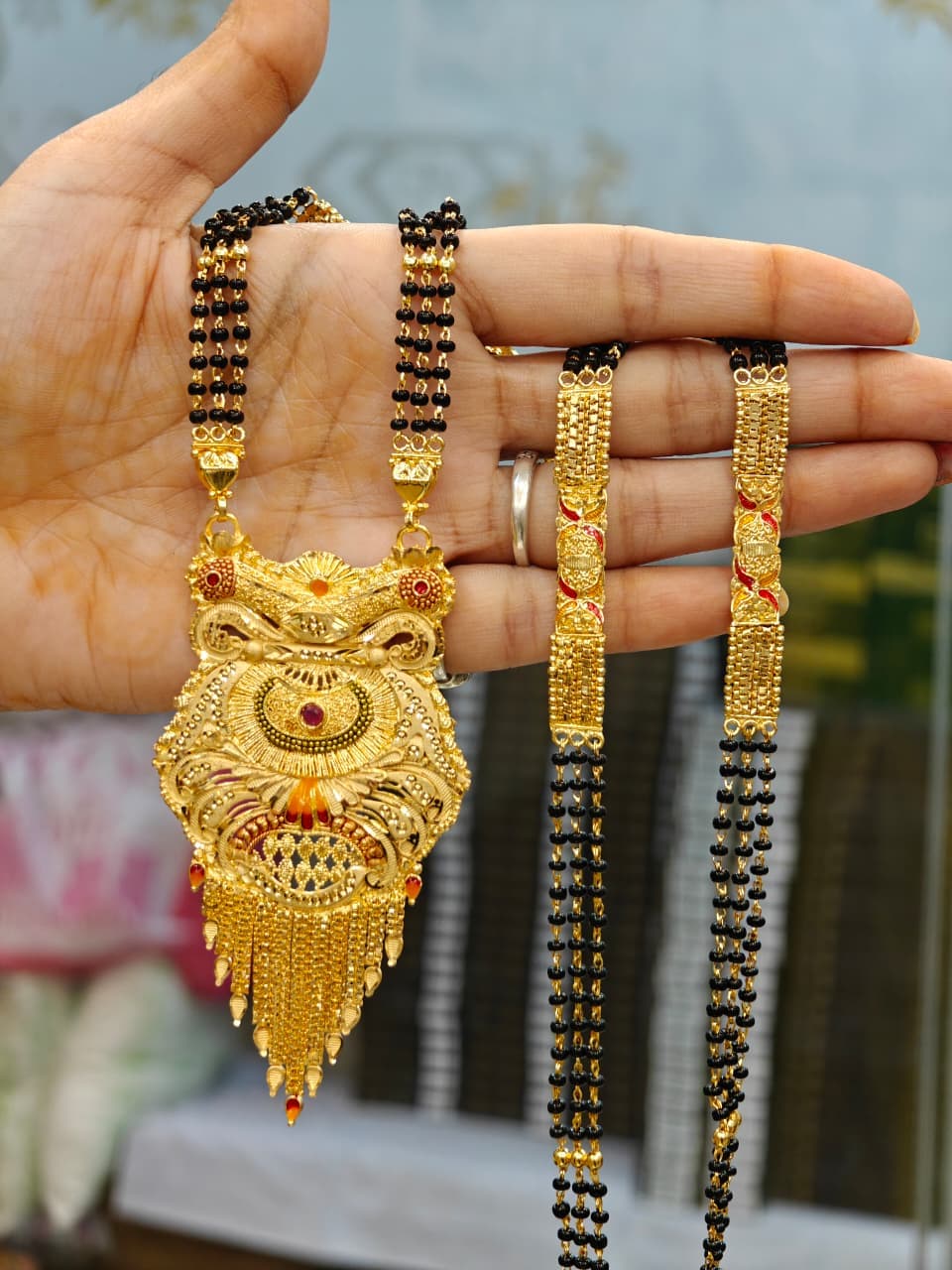 Elegant Faux Gold Mangalsutra with Black Beads - 6 Month Guarantee